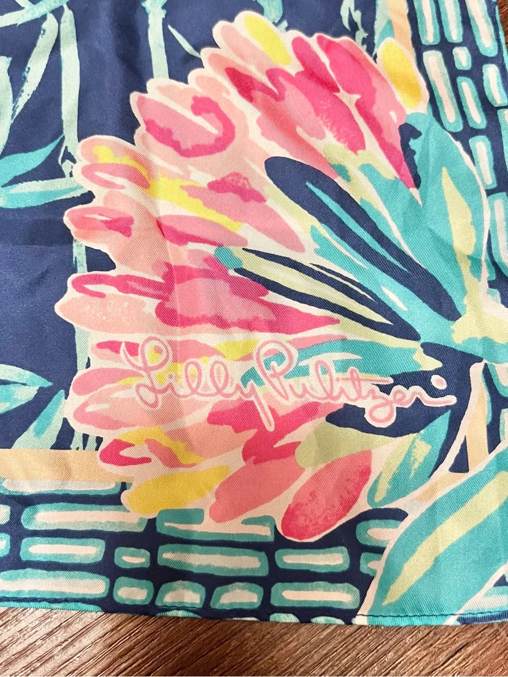 Lilly Pulitzer Navy & Pink Elephant Print Scarf